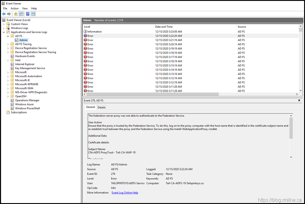 WAP Servers UnHealthy - Unable To Contact AD FS Farm