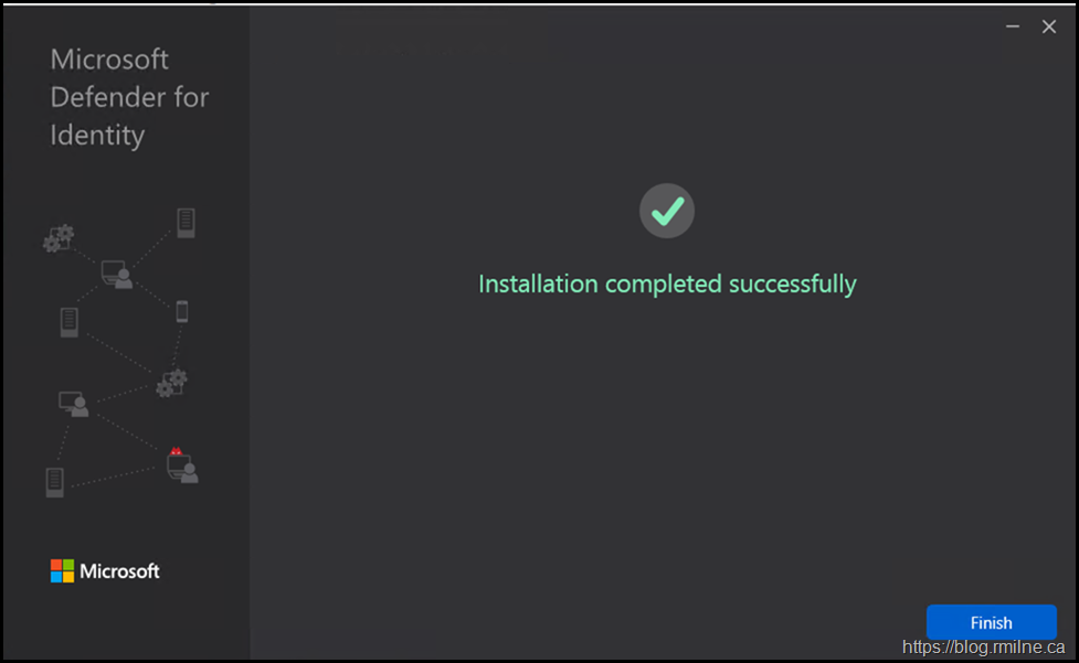 Installing MDI Senson onto Windows 2012 R2 Domain Controller - Install Complete