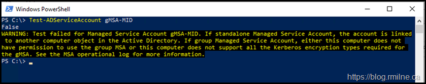 Validating that Domain Controller Can Request Managed Password - Failed