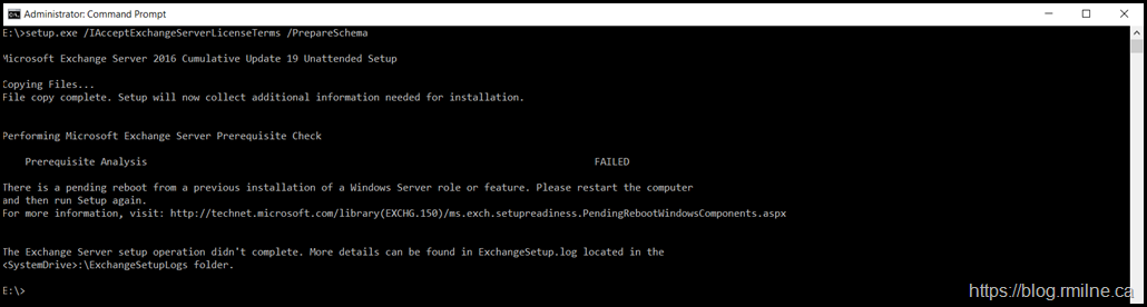Exchange Setup - There is a pending reboot from a previous installation of a Windows Server role or feature. Please restart the computer and then run Setup again