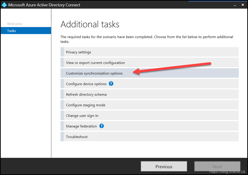 Run AD Connect To Update Synchronisation Options