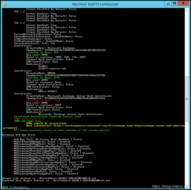 Exchange Health Check Script Passed