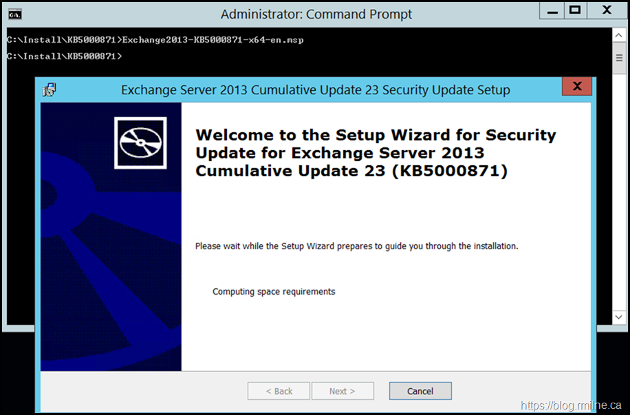 Installing March 2012 Exchange Security Update From An Elevated CMD Prompt - Starting Install Process