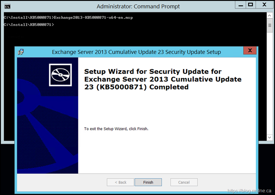 Installing March 2012 Exchange Security Update From An Elevated CMD Prompt - Install Process Completed