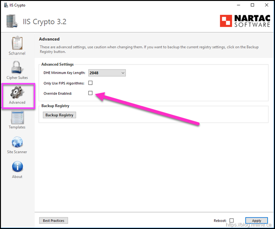 IISCrypto Override Enabled Option