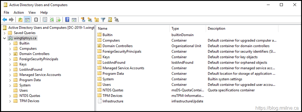 Default Active Directory Layout - No Exchange OUs or Containers