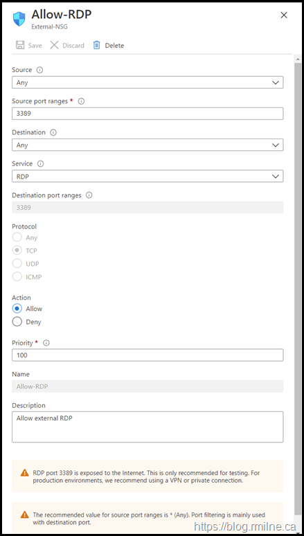 Azure Network Security Group Security Rule Details