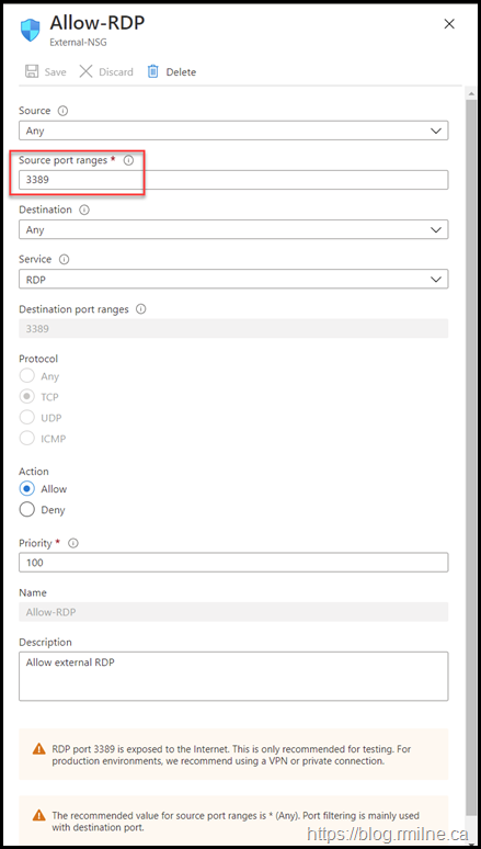 Azure Network Security Group Security Rule Details - Issue Highlighted