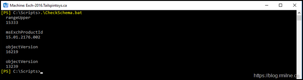 Checking Initial Exchange Version Information In AD - Exchange 2016 CU19