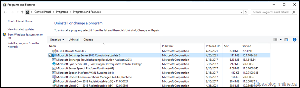 Windows Updates Installed Along with Exchange 2016 CU20 Prerequisites