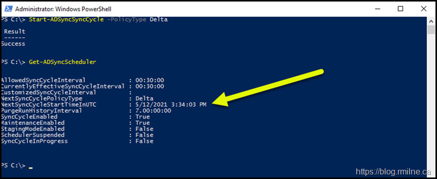 Azure AD Connect Scheduler Showing Next Scheduled Start Time