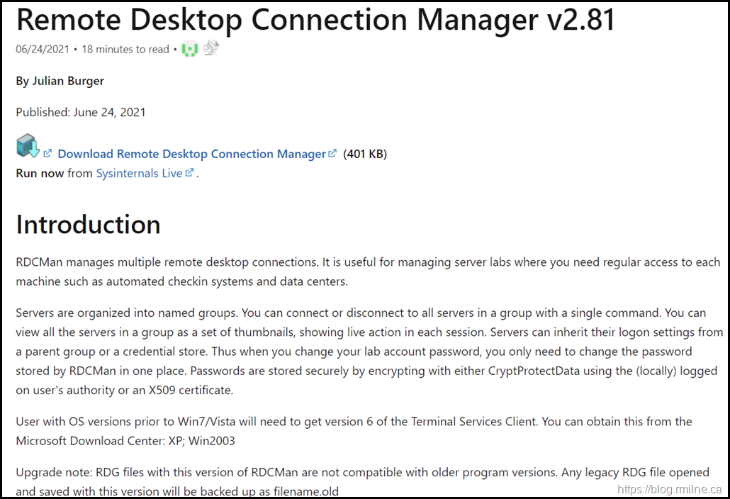 microsoft remote desktop connection manager 2.5