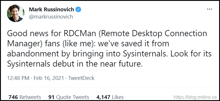 RDCMan To Be Maintained By Sysinternals