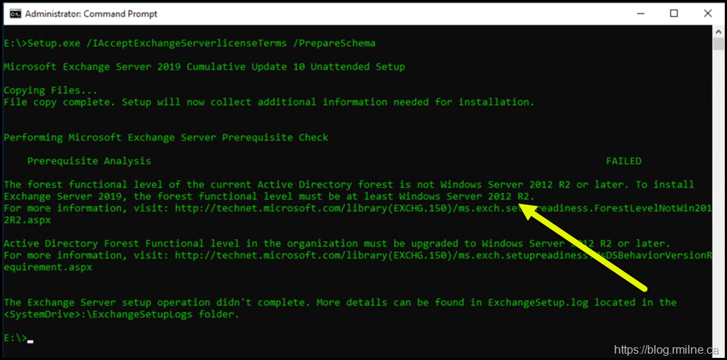 Exchange 2019 Setup Failed Due to Forest Functional Level. Note that 2012 R2 Is Required