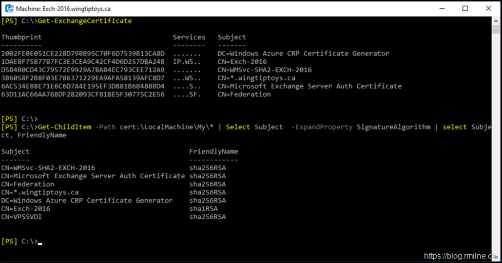 Exchange 2016 Lab Initial Certificates