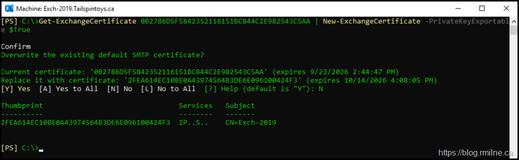 Creating New Self Signed Certificate Using Pipeline - Exchange 2019