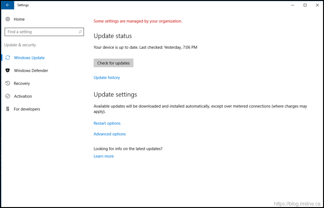Windows Settings - No Pending Updates