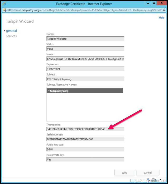 View Certificate Properties in Exchange Admin Center