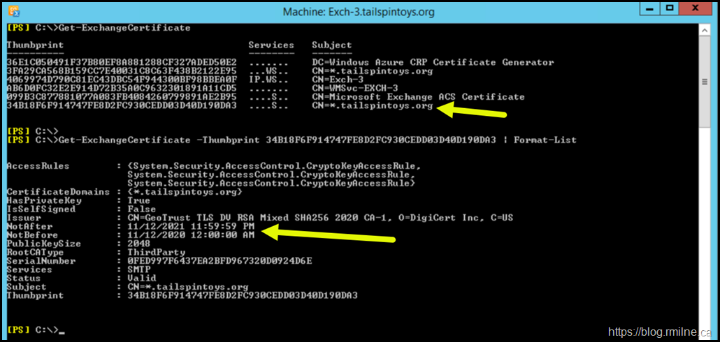 View Certificate Properties in Exchange Management Shell