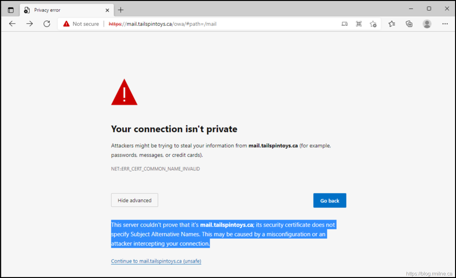 Edge Chromium ERR_CERT_COMMON_NAME_INVALID On Windows CA Wildcard Certificate - Advanced Details