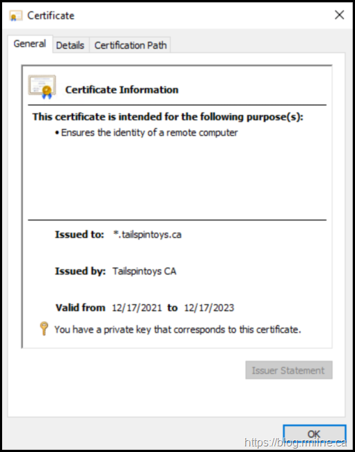 Certificate General Property Page