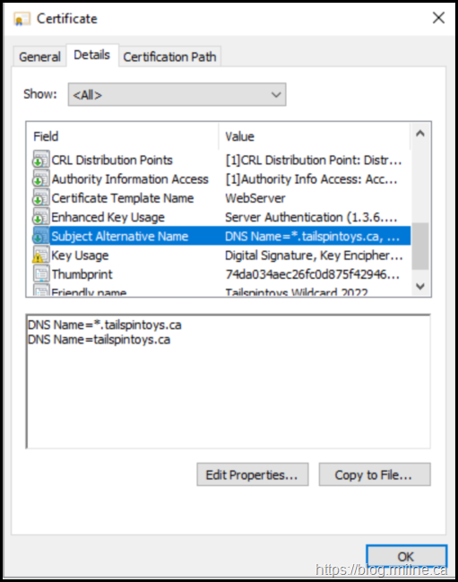 Wildcard Certificate Now Has SAN Attributes