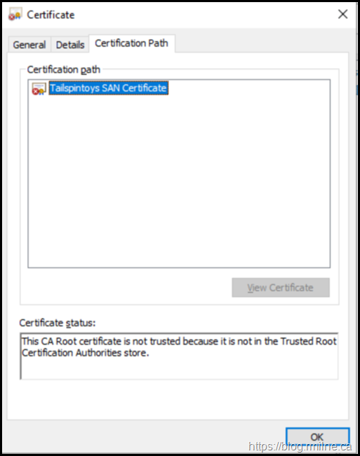 Pending Certificate - Certification Path Tab