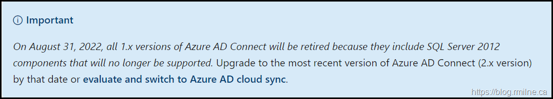 Azure AD Connect End of 1.X Support