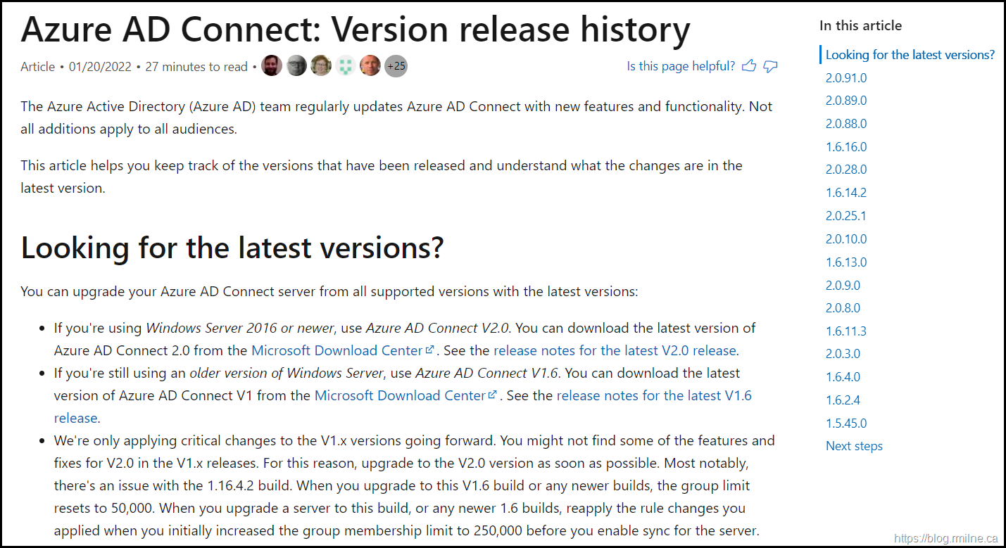 Azure AD Connect Version Release History