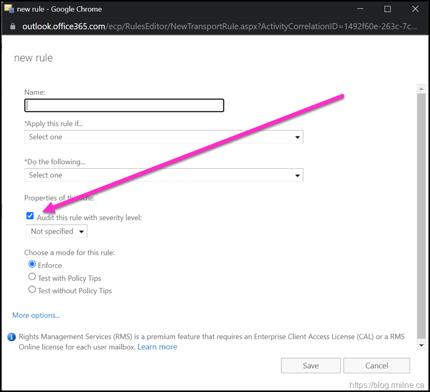 Exchange Online Transport Rule Audit Setting