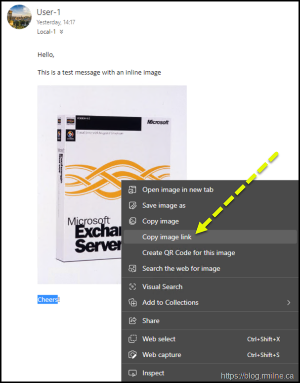 Email Message With In-Line Attachment - Copy Image Link In Browser