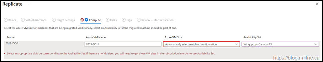 Replicate Azure VM - Select Availability Set