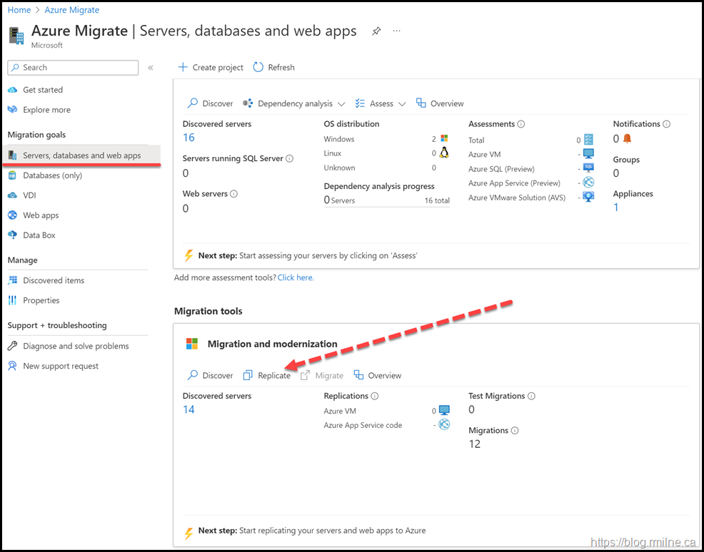 Azure Migrate - Use Bottom Section To Replicate VMs