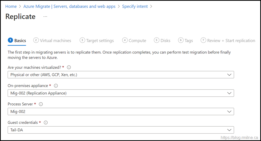 Migrate VM to Separate Azure Subscription - Select Replication Appliance 