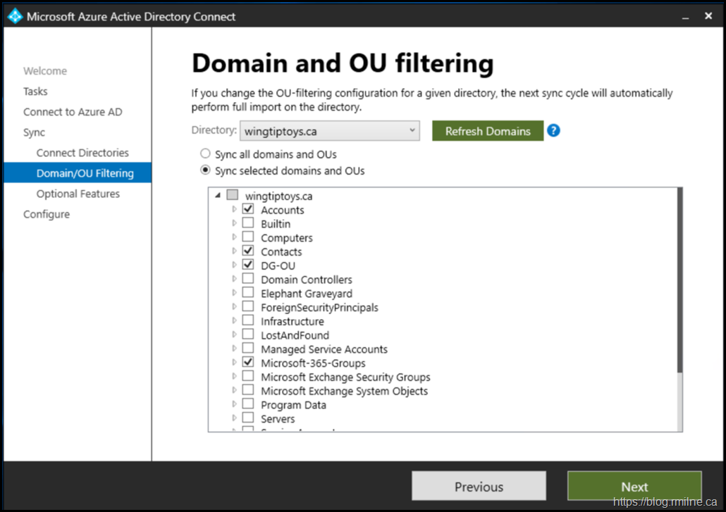Initial Azure AD Connect OU Filters