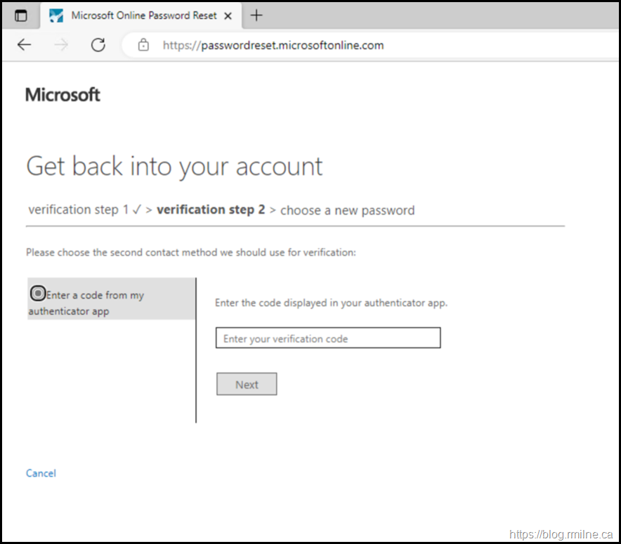 Entra ID SSPR - Verification Step 2 - Authenticator