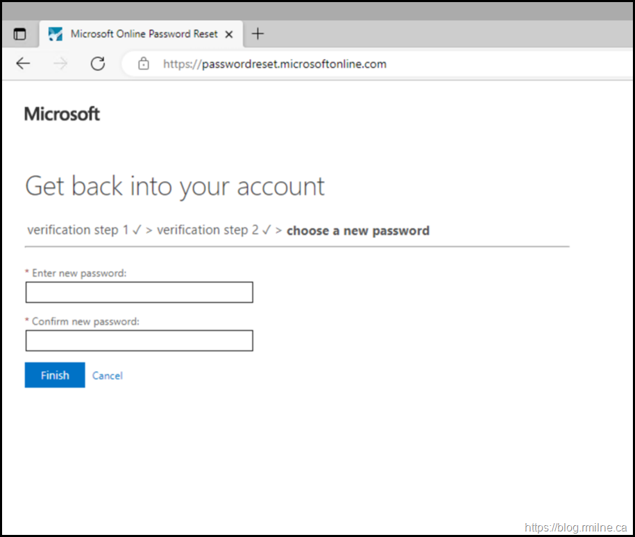 Entra ID SSPR - Verification Comple - Choose A New Password