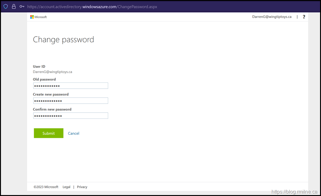 Attempting To Change Password Using SSPR