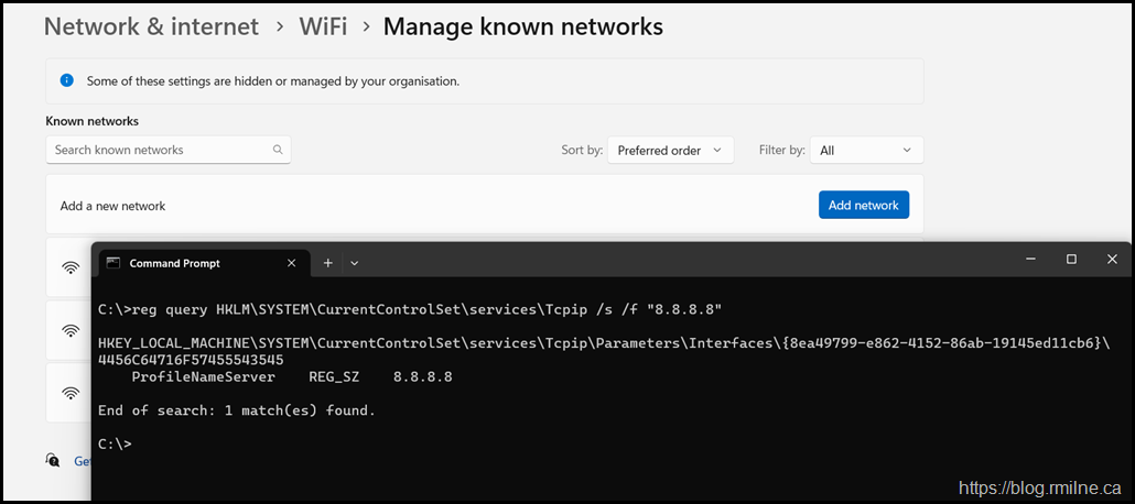 Note - Manually Clearing WIFI Networks Via Settings Does Not Remove Stale DNS Server Entries