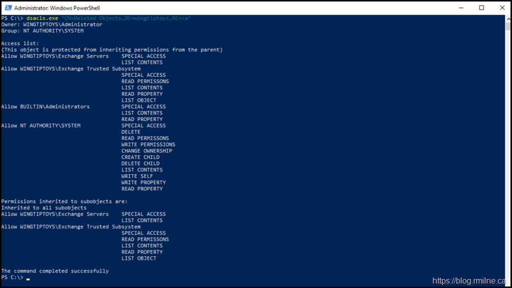 Lab Starting Permissions Set to Deleted Objects Container