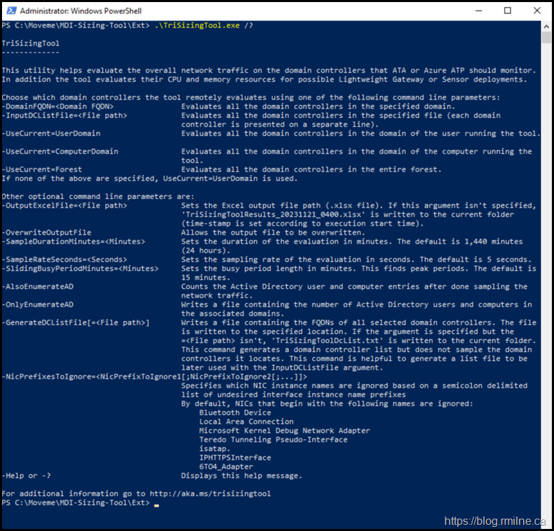 MDI TRI Sizing Tool Command Line Options