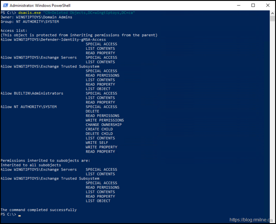 Lab Ending Permissions Set to Deleted Objects Container