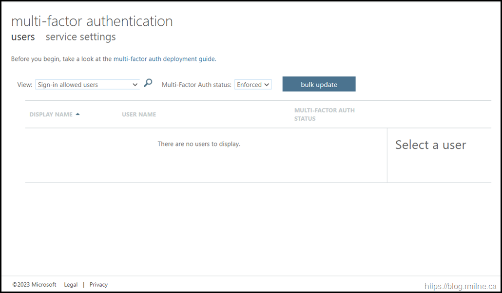 Legacy MFA Portal Settings - Per User MFA