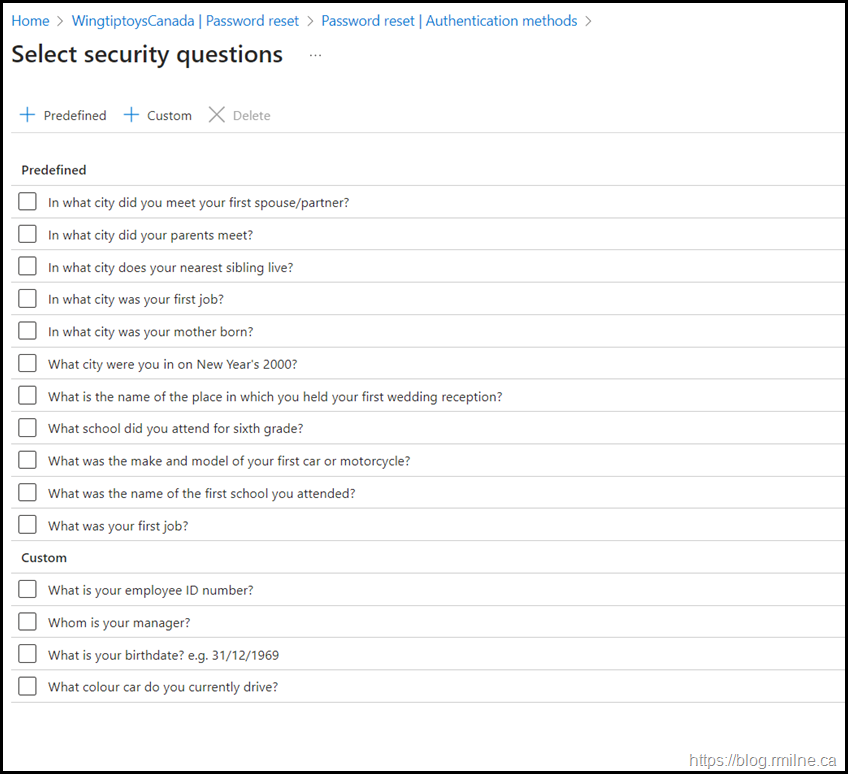 Legacy SSPR Portal Settings - Security Questions