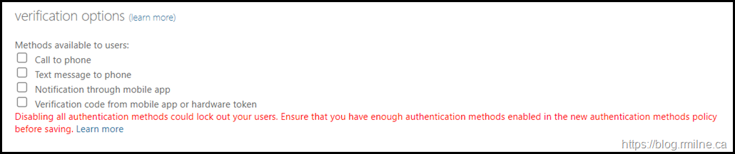 Legacy MFA Portal - All Methods Disabled