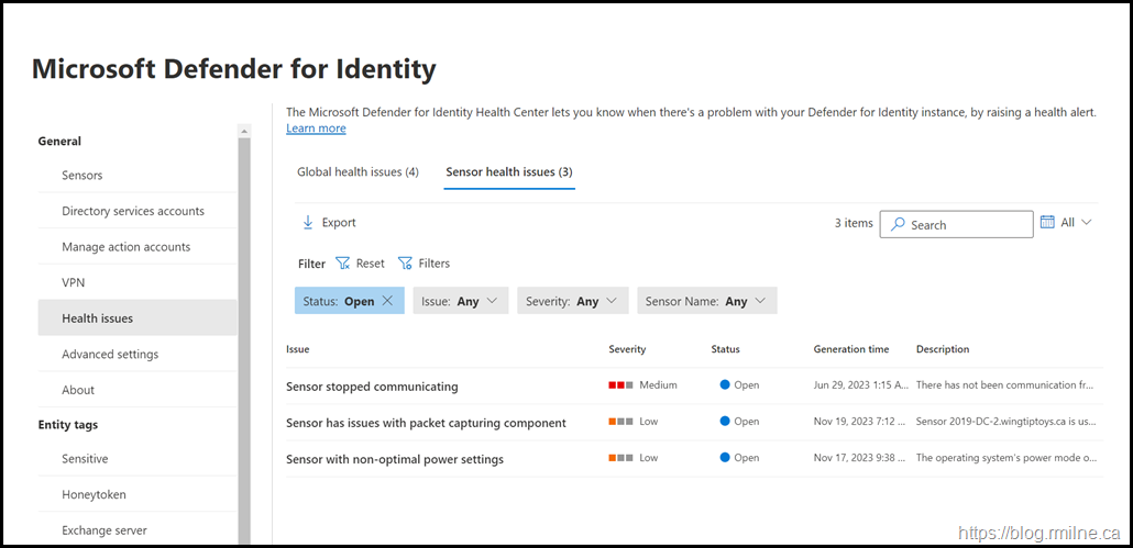 MDI Portal Health Issues - Sensor Health Issues