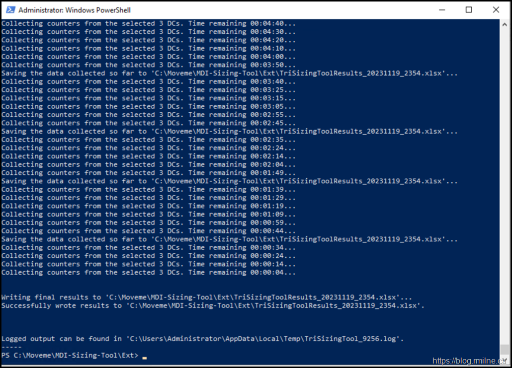 MDI TRI Sizing Tool Default Execution - End