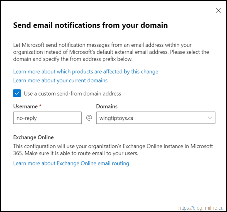 Configure the "Send email notifications from your domain" setting - Enter No-Reply Address