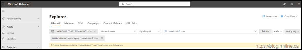 Searching For onmicrosoft.com Domains In Threat Explorer - Specific Domain Entered