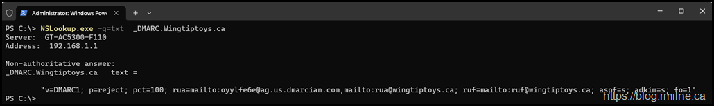Using Nslookup To Check DMARC DNS Record